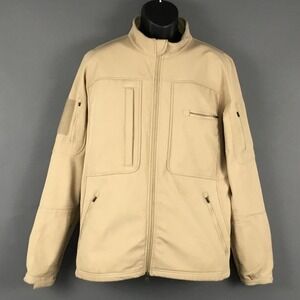 Propper Jacket Mens Medium Tan Softshell Tactical Full Zip Pockets Fleece Lined